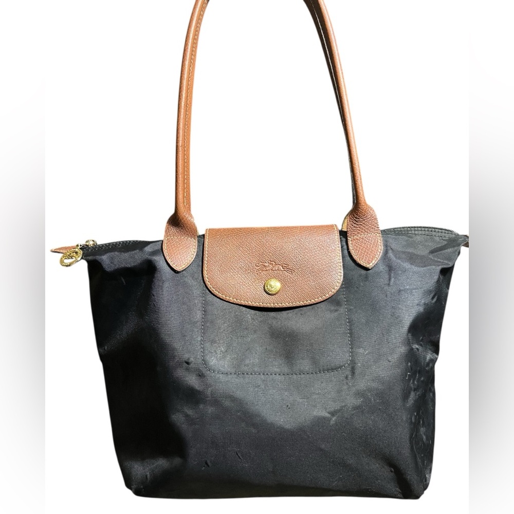 Longchamp Black Nylon Le Pliage with Leather Trim